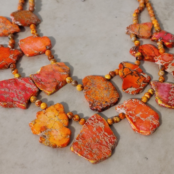 Designer Lucas Lameth orange sea sediment jasper and silver 925 necklace - Picture 2 of 11